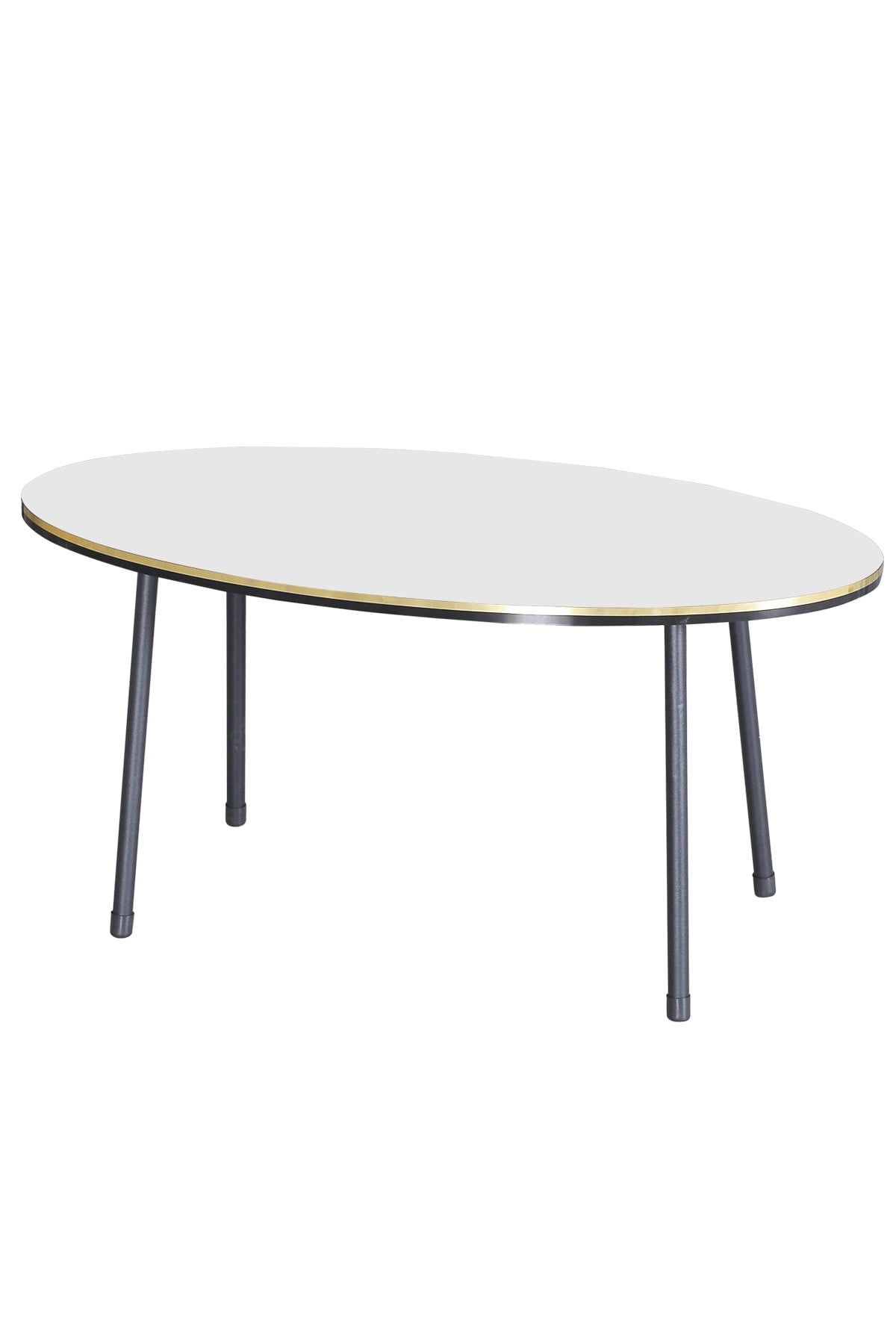 White Oval Coffee Table with Black Metal Legs,Coffee Table with Gold