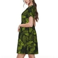 thumbnail image 2 of Fotbe Tropical Palm Leaves Fern Leaf Vestido Largo de Moda para Mujer, Vestido Tipo Camiseta con Manga Corta y Estilo Casual a Rayas y Bloques de Color, 2 of 6