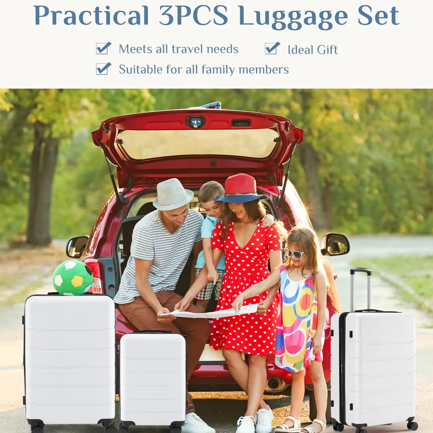 3-Piece Luggage Sets, Lightweight ABS Hard Shell Suitcase with Spinner Wheels, Expandable, TSA Lock & Retractable Handle