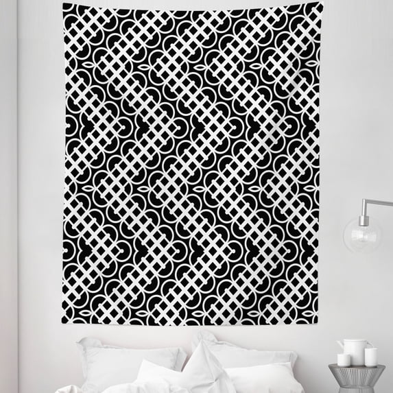 Abstract Tapestry, Concentric Train Rail Like Squares Motif Repetition in Monochromatic Art, Fabric Wall Hanging Decor for Bedroom Living Room Dorm, 5 Sizes, Charcoal Grey White, by Ambesonne
