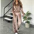 thumbnail image 2 of Szluipve 2 Piece Sets for Women Velvet Leopard Print Patchwork Tracksuit Zip Up Long Sleeve Jacket And Wide Leg Pants 2 Piece Outfit Casual Loungewear Set With Pockets Khaki S, 2 of 6