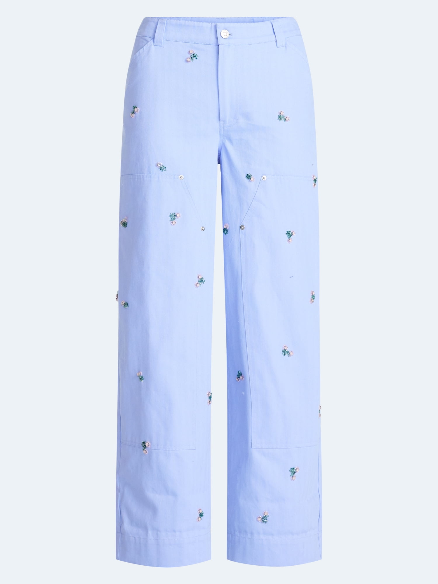 Free Assembly Women's and Women’s Plus Embellished Cotton Carpenter Pants, 30" Inseam, Sizes 0-28W