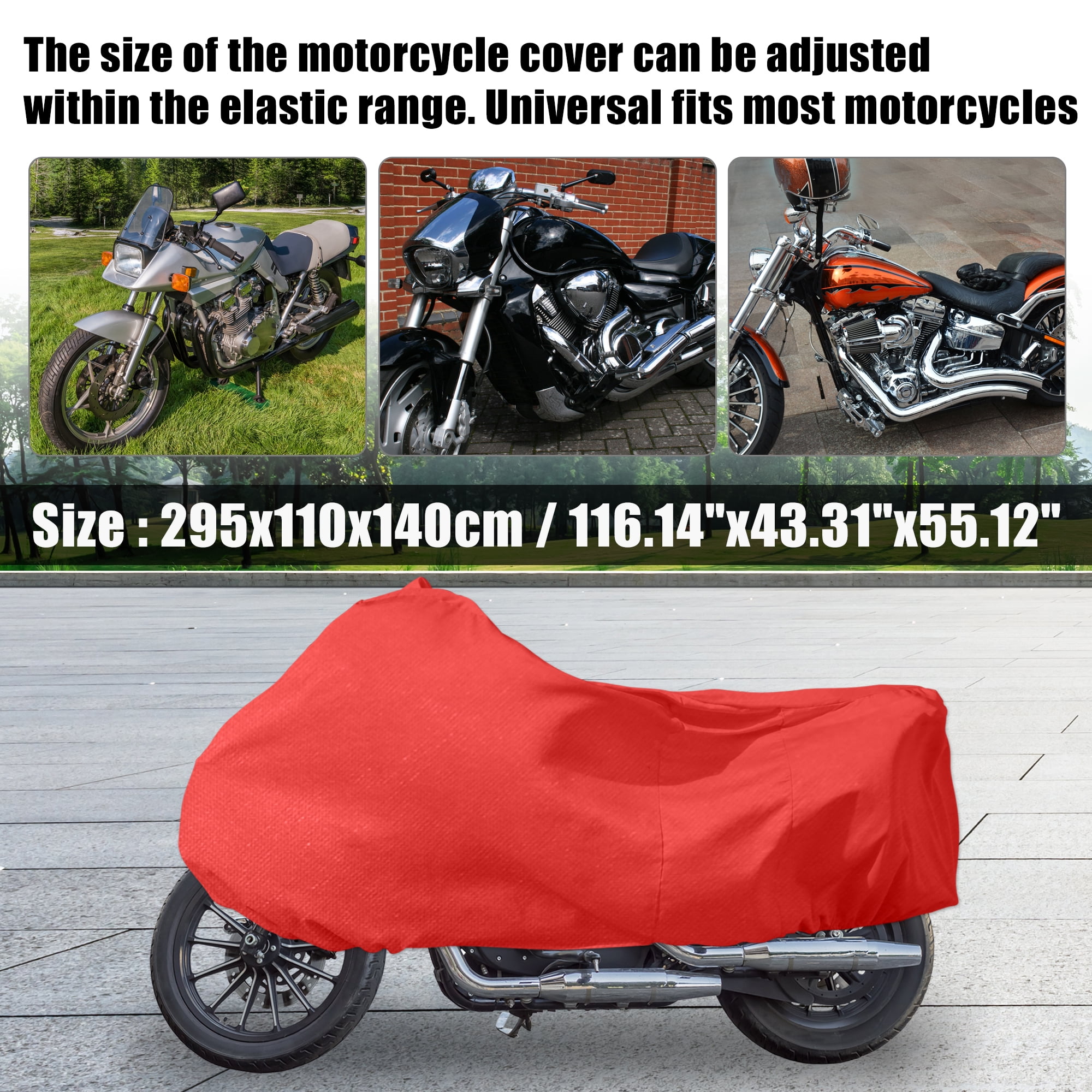 Motorcycle Cover Stretch Elastic Fabric Indoor Dust Dirt Protector Cover Fits 90.94"-102.36" Motorbikes Red XXXXL
