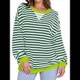 thumbnail image 1 of Sudaderas A Rayas para Mujer, Camisetas de Larga con Cuello Redondo de Gran Tamaño, Jersey Y2K, Ropa de Moda de Otoño Verde L, 1 of 8