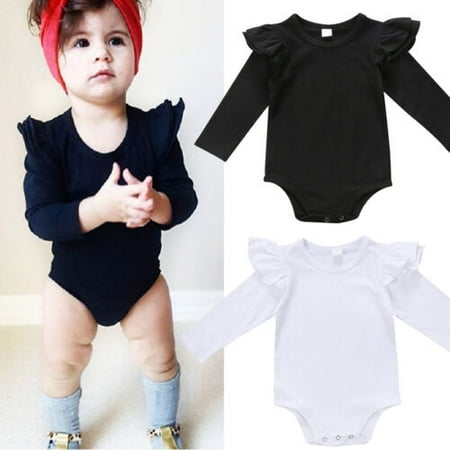 

US Newborn Baby Girl Long Sleeve Solid Bodysuit Romper Jumpsuit Outfits Clothes