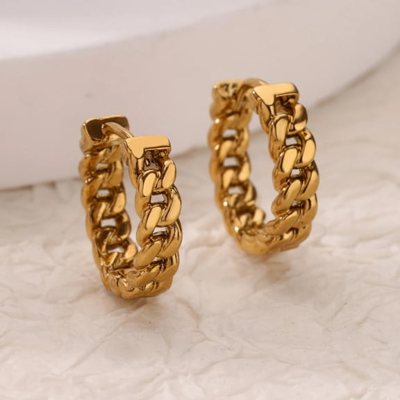 304 Stainless Steel Hoop Earrings Cuban Link Chain Charm Golden 15x16x4mm