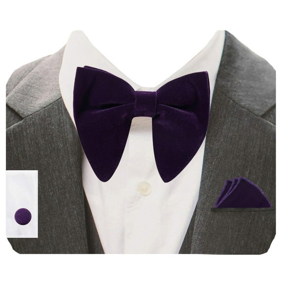 GUSLESON Pretied Wedding Bow Ties For Men Velvet Bow tie Purple Bowtie and Pocket Square Cufflink Sets (0571-12)