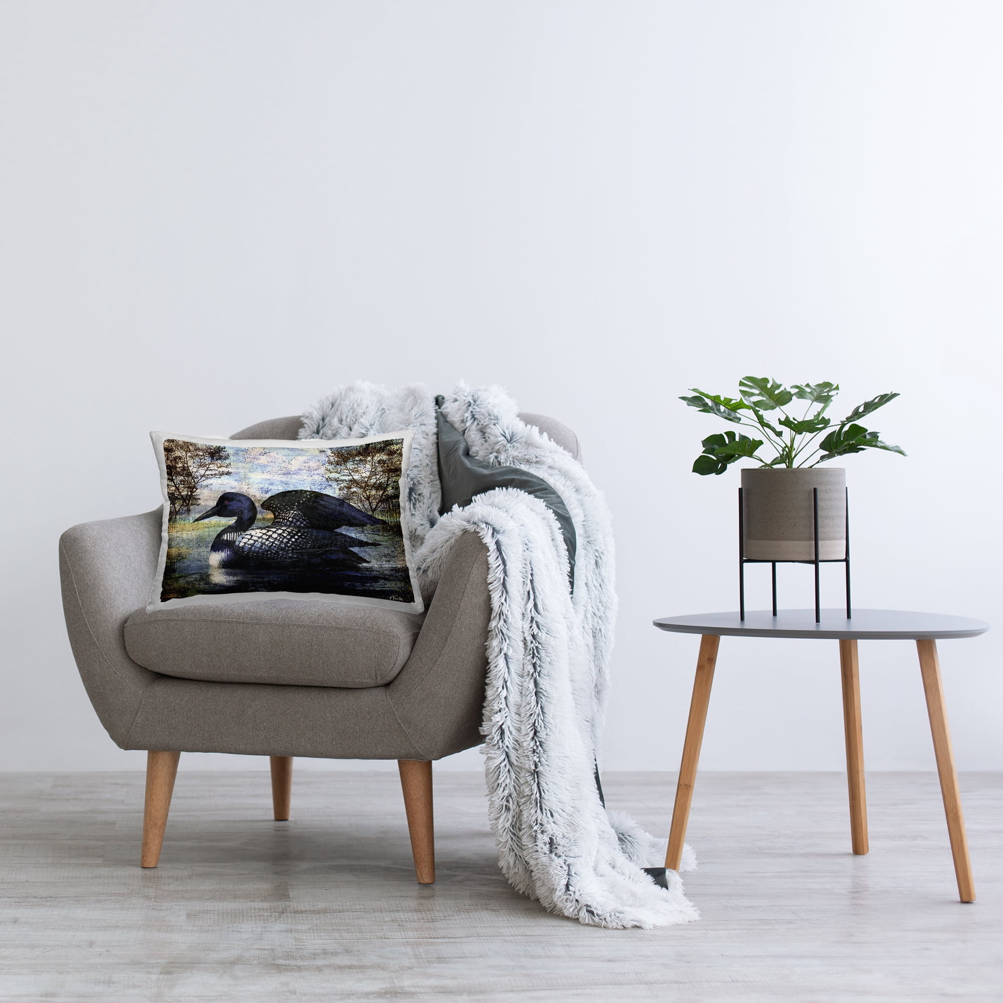 Stupell Industries Loon in Rustic Pond Decorative Printed Throw Pillow Design by Paul Brent.