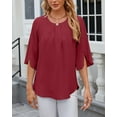 thumbnail image 5 of SHIBEVER Womens Blouses Summer Tops Casual Dressy T Shirts Pleated Scoop Neck 3/4 Sleeve Office Work Chiffon Shirts Tops Wine Red, 5 of 5