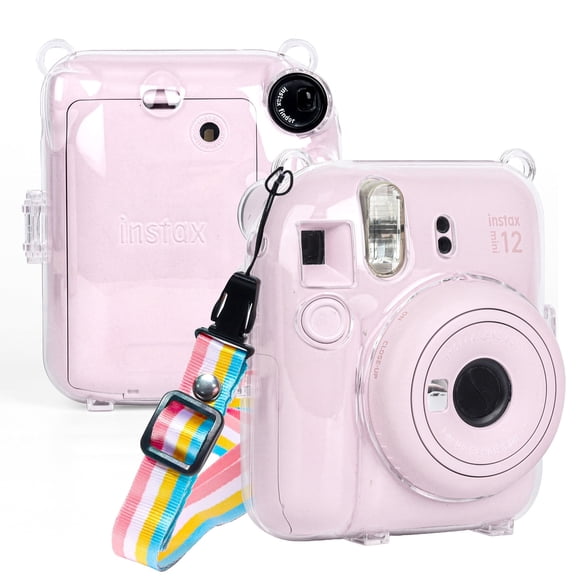 For FUJIFILM Instax mini 12 Crystal Hard Case Camera Bag with Shoulder Strap (Transparent)