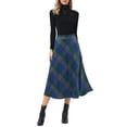 thumbnail image 2 of INSPIRE CHIC Women's Vintage Plaid High Waist A-Line Long Maxi Skirt with Pockets XL Blue, 2 of 6