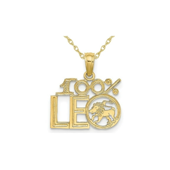 10K Yellow Gold 100% LEO Charm Astrology Pendant Necklace with Chain for Women