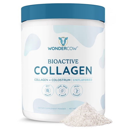 WONDERCOW Collagen Peptides Powder w/Bovine Colostrum, Naturally-Sourced Hydrolyzed Bone Collagen Powder, Hair Skin Nail & Joint Support,Type I & III Grass-Fed Collagen Supplements for Women & Men
