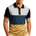 thumbnail image 2 of Trendy Mens Polo Shirt Short Sleeve Half Zipper Color Block Polo Contrast Color Slim Fit Casual Shirts, 2 of 4
