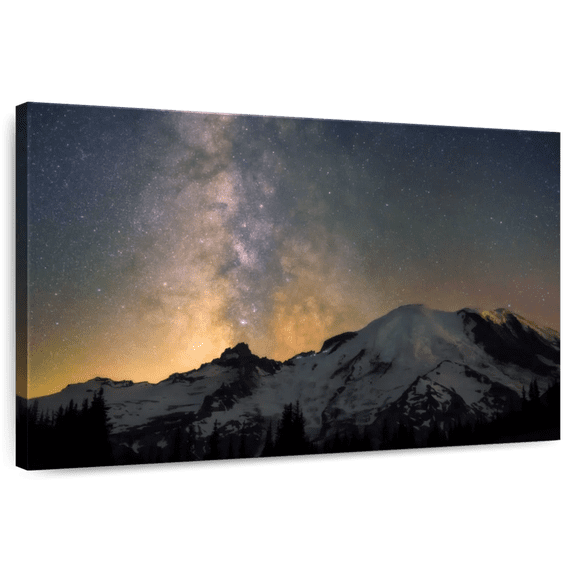 Elephant Stock Milky Way Over Mount Rainier Wall Art - Horizontal Canvas Wall Art - Living Room Wall Decor - Nature Canvas - Gray And Beige Decor - 12" x 8"
