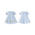 thumbnail image 2 of BemeyourBBs Toddler Baby Girl Back to School Dress Kids Kindergarten Outfits Little Baby Girl Summer Pleated Dress School Bus Embroidery Doll Collar Puff Short Sleeves A Line Dress, 2 of 9