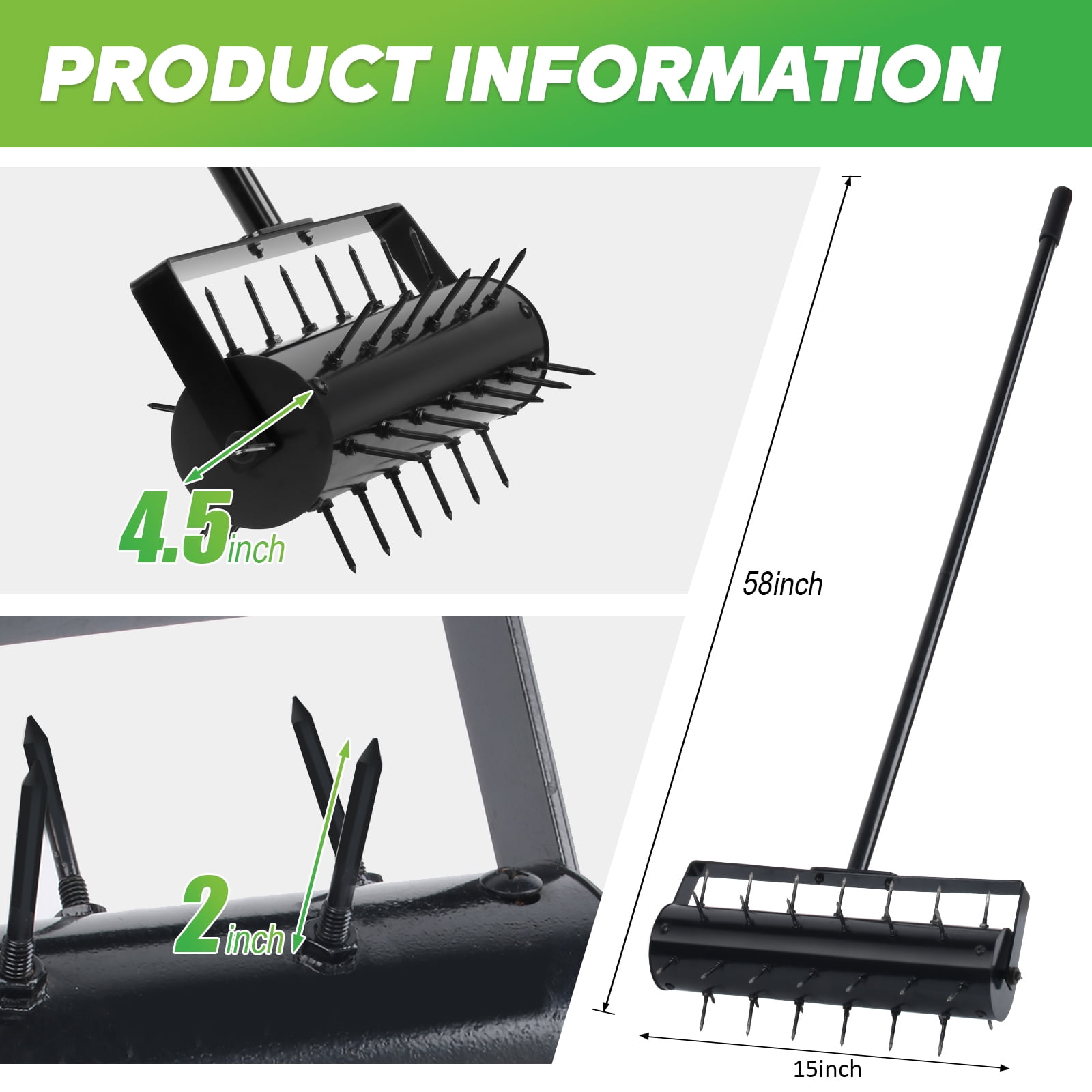 Rolling Lawn Aerator with 42 Spikes, No Assembly Required, Heavy-Duty Manual Lawn Tool for Soil Loosening and Grass Root Growth, Garden Yard Aeration Tool