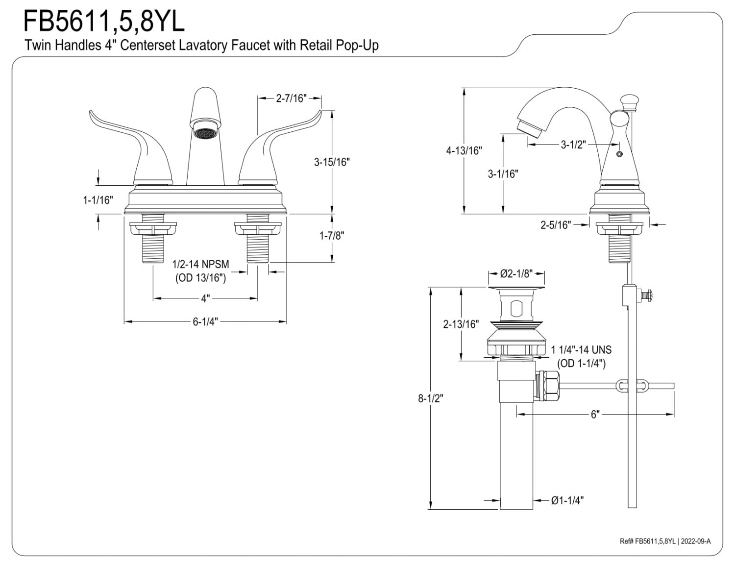 Kingston Brass FB5615YL 4 in. Centerset Bathroom Faucet, Oil Rubbed Bronze
