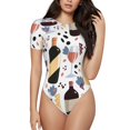 thumbnail image 2 of Picia Wine Bottles Glasses Womens One Piece Swimsuits Modest Tummy Control Bathing Suits Lace Up Slimming Swim Suit-Small, 2 of 9