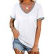 thumbnail image 1 of Women\'s T-shirts V Neck Short Sleeves Tops With Pocket Rib Hem Dual Color Loose Clothing For DailyM, 1 of 5