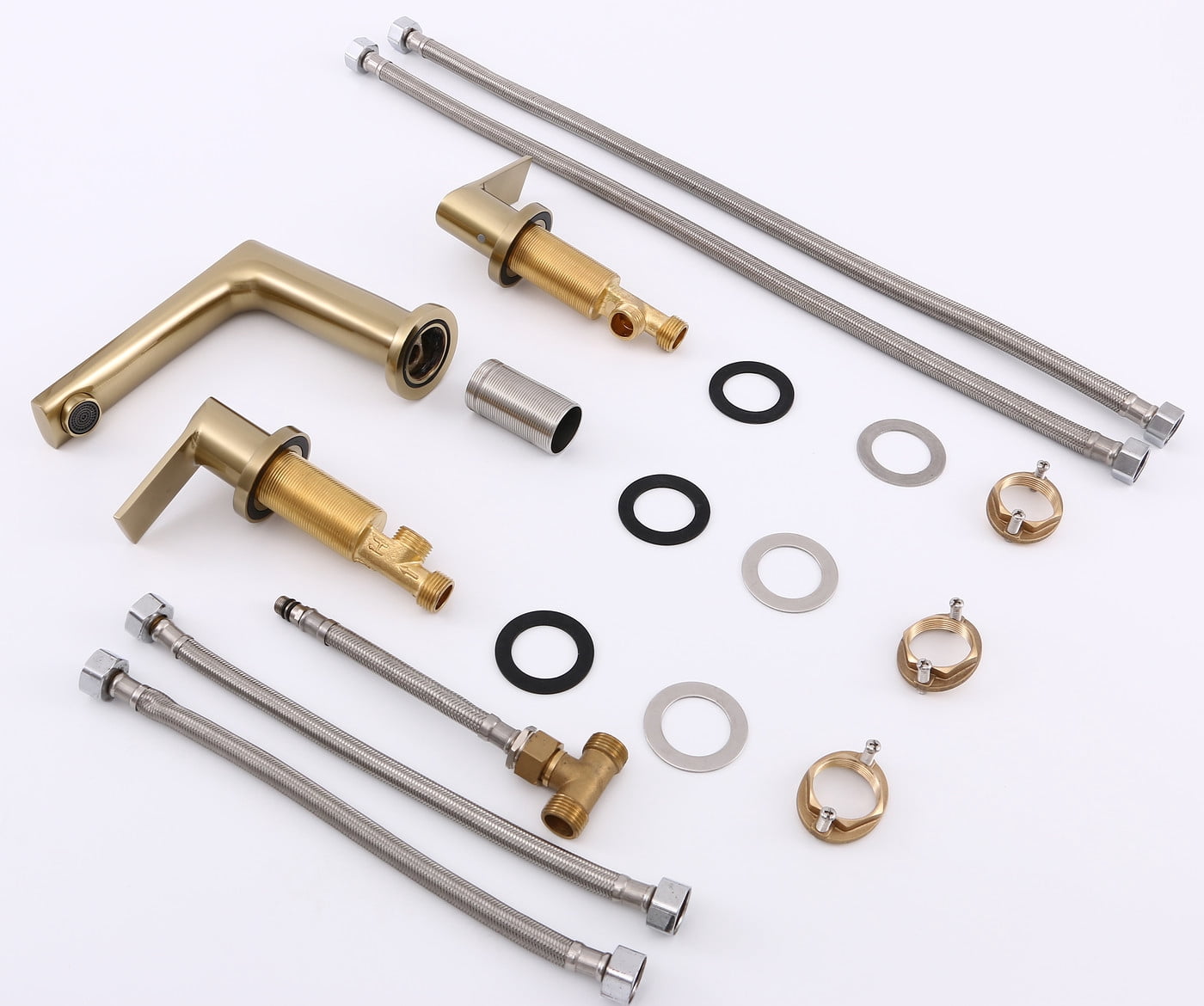 YZZY Widespread Bathroom Sink Faucet 3 Holes Brushed Gold Lavatory Vanity Sink Faucet 2 Lever Handle Bathroom Basin Faucet