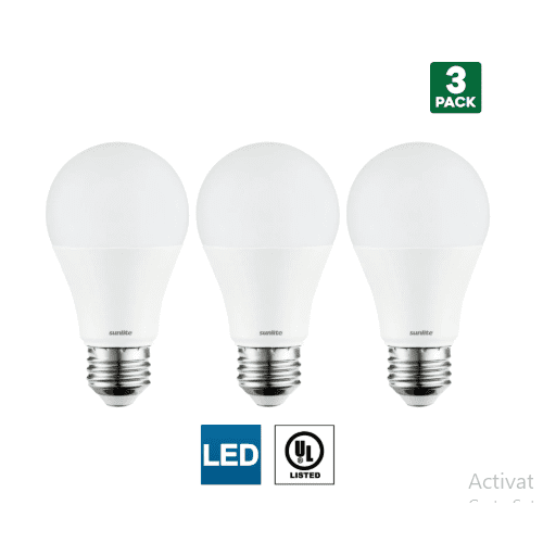 Sunlite 80682-SU 3-Pack LED A19 Light Bulbs, 9 Watts (60W Equivalent), Medium Base (E26), Non-Dimmable, Frost, UL Listed, 30K - Warm White 3 Pack