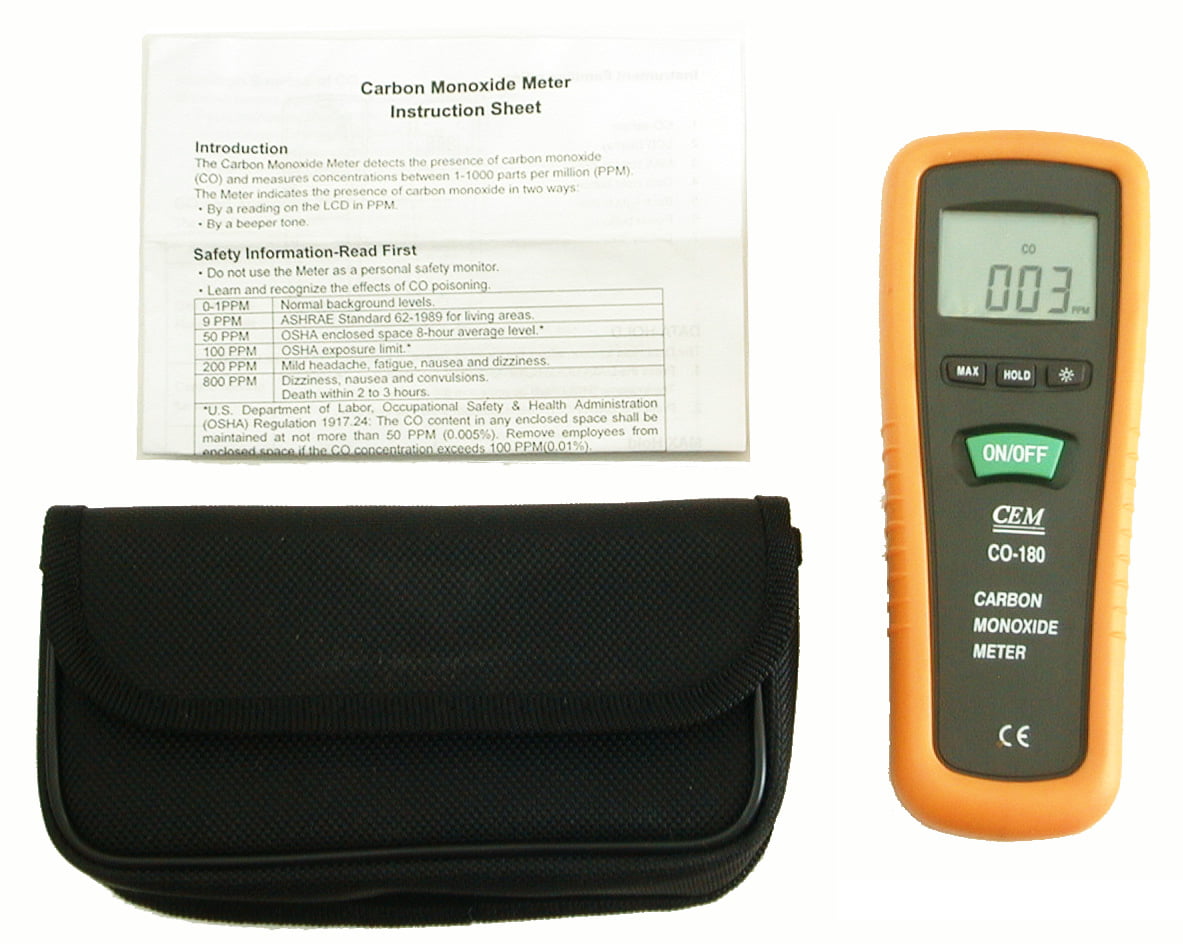 CEM Co-180 Digital LCD Carbon Monoxide Co Gas Meter Beeper With Carrying Pouch for sale online 