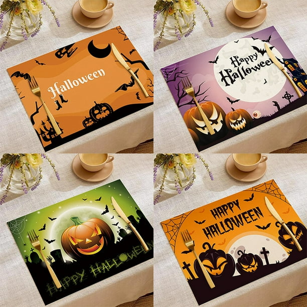 Juego de 4 manteles individuales de Halloween de otoño, 11,8 x 15,7 pulgadas, lavables para decoraciones de mesa de cocina y comedor (4 piezas)