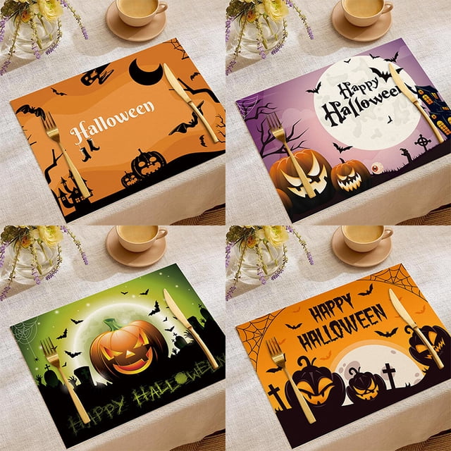 Juego de 4 manteles individuales de Halloween de otoño, 11,8 x 15,7 pulgadas, lavables para decoraciones de mesa de cocina y comedor (4 piezas)