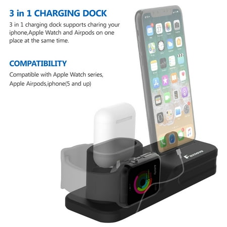 Apple Universal Dock Iphone Pixnor 3 in 1 Premium Silicone Stand Charging Dock for AirPods & Apple Watch & iPhone ()