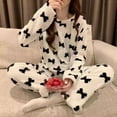 thumbnail image 3 of 2022 Autumn Winter Warm Flannel Women Pyjamas Sets Thick Coral Velvet Long Sleeve Cartoon Sleepwear Thin Flannel Pajamas Set, 3 of 4