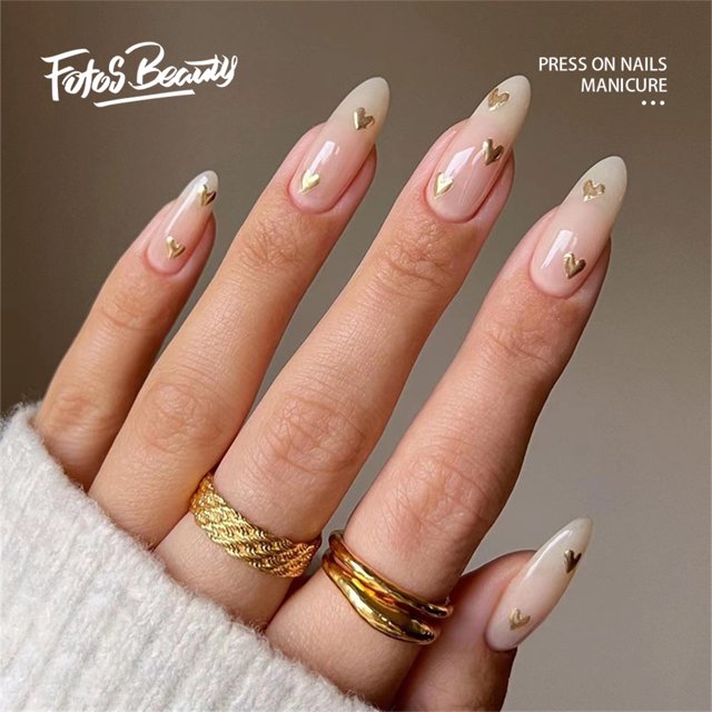 Fofosbeauty 24pcs Press on False Nails Tips, Almond Fake Acrylic Nails, Simple French Love