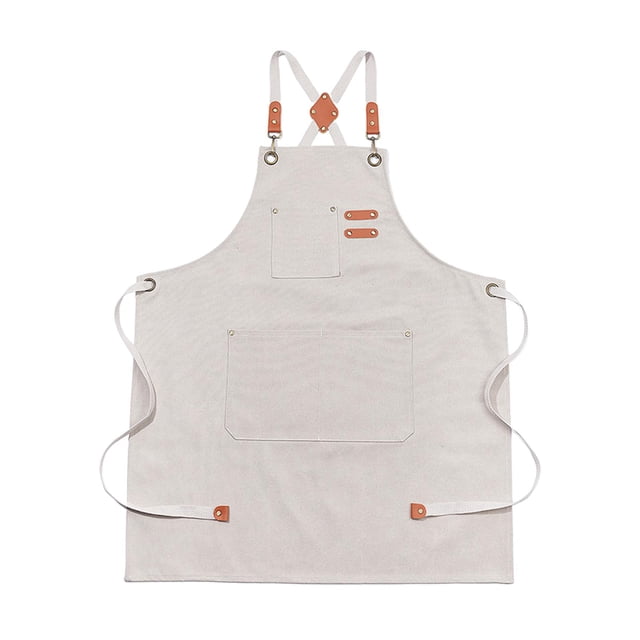 Delantal de lona, delantal con peto con bolsillos para adultos, delantal de cocina resistente al agua, delantal para pintar, asar, cerámica, Blanco BLESIY Delantal de lona