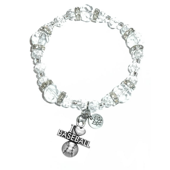 Hidden Hollow Beads - I Love Baseball Charm Bracelet - Crystal Stretch