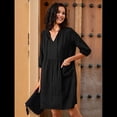 thumbnail image 4 of Vestido Tipo Túnica Holgado Informal de Algodón con Cuello en V para Mujer, Vestido de Verano para Vacaciones, 3/4 y Bolsillo. Negro M, 4 of 9