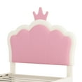 thumbnail image 6 of Queen Size Bed Frame Twin size Upholstered Princess Bed With Crown Headboard,Twin Size Platform Bed with Headboard and Footboard, White+Pink,King Size Bed Frame, 6 of 15