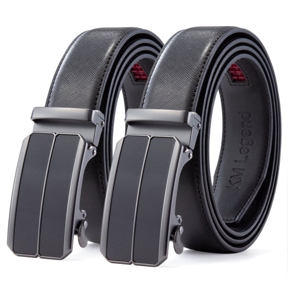 KM Legend Leather Ratchet Dress Belt for Men, Jeans Belt with Adjustable Buckle, Trim to Fit for Your Size