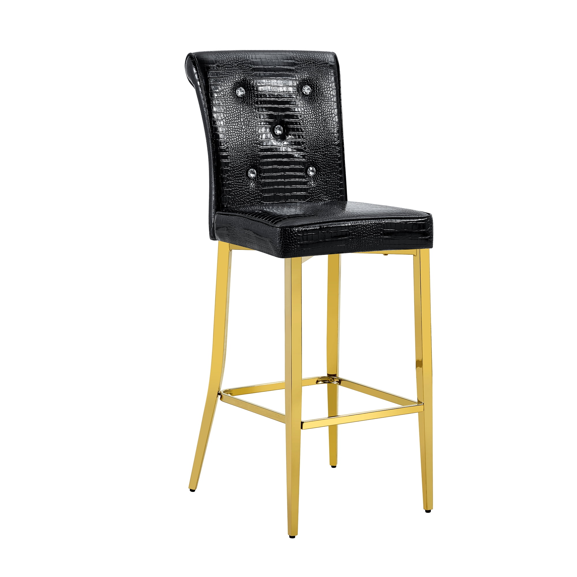 Alvantor Bar Stools Set of 2 Vintage Leather Bar Stools with Crystal Clasp Counter Stool Chairs for Kitchen Island Black