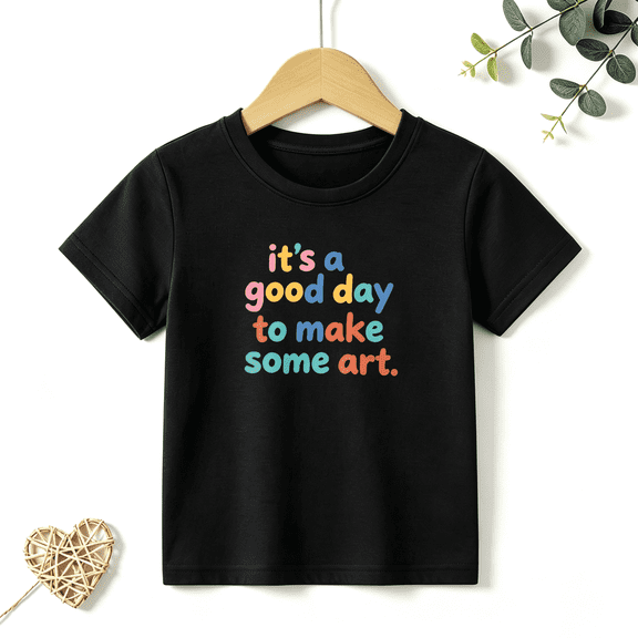 Girls Graphic Tees Good Day To Make Art Kids T Shirt Colorful 100% Cotton Short Sleeve Soft Tops 4-13Y