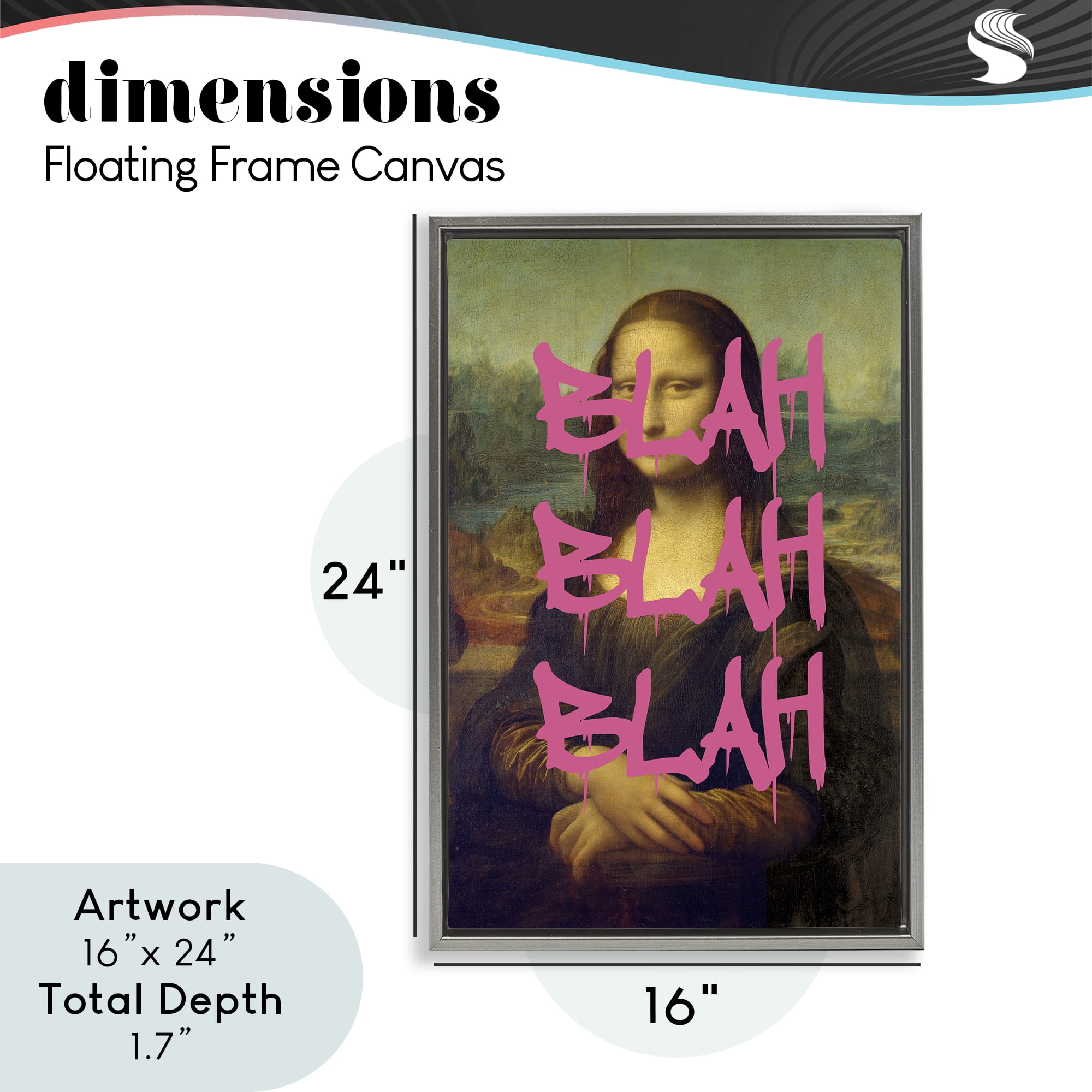Graffiti Over Mona Lisa Gray Framed Floater Canvas Wall Art, design by Masters Redux