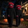 thumbnail image 6 of Funny Cartoon Monster Plush One-Piece Pajamas, Cozy Couple Matching Loungewear for Adults, Comfy Game Night Sleepwear with Hood and Comb, Halloween Oversized Fleece Onesie(Black,XL), 6 of 8