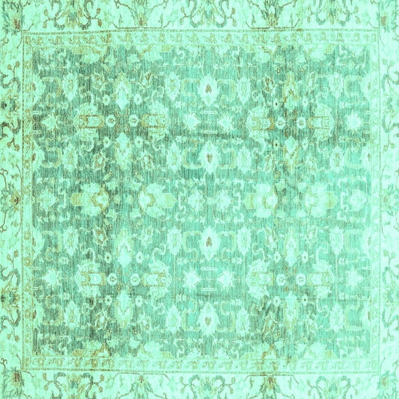Ahgly Company Machine Washable Indoor Square Oriental Turquoise Blue Traditional Area Rugs, 8' Square