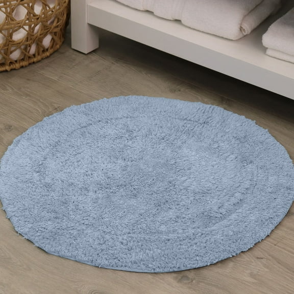 HOME WEAVERS WaterFord Collection Bathroom Rug 100% Cotton Tufted Round Shape Bathroom Rug, Soft & Absorbent Bath Rugs, Non-Slip Bath Rug, Machine Wash Dry Bath Mats - 22" Round, Blue