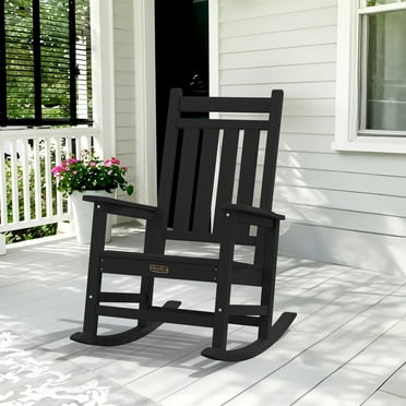 SERWALL Outdoor Rocking Chair, HDPE Patio Rocker for Lawn, Porch, Black