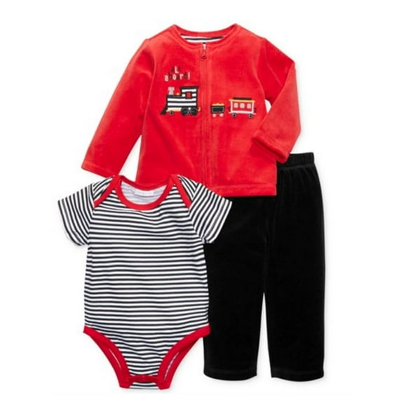 First Impressions Infant Boys Red Velour Train Set Pants Shirt Sweater Set 18m