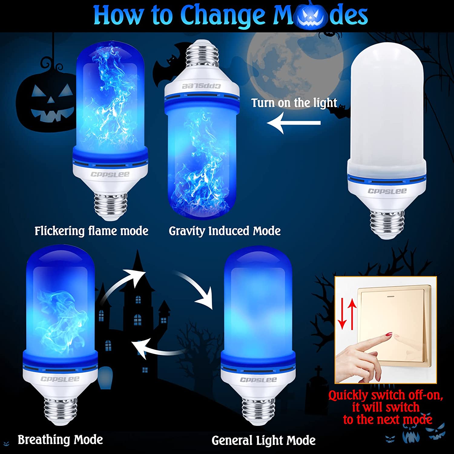 CPPSLEE LED Flame Light Bulbs 4 Modes Fire Light Bulbs E26 Base