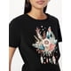 thumbnail image 1 of Flirty Flower & Feather Print Womens T-Shirt - Stylish Short Sleeve Crew Neck for Spring & Summer - Lightweight, Breathable, Fashion-Forward Clothing Tee For Adult, Men, Women, Teen, Teenager, Adoles, 1 of 7