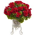 thumbnail image 1 of Nearly Natural 6885-RD Geranium with Metal Planter UV Resistant Indoor & Outdoor, 1 of 1