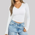 thumbnail image 2 of Chemises à Manches Longues pour Femmes Col en V Sortie Ajustée Crop Top Décontracté Mode Automne 2025, 2 of 5
