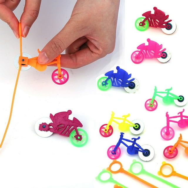 Lubelski 10Pcs Hand Pull Toys Pocket-sized Battery-Free Inertia Drive Bike/Motorcycle Clockwork Toy Entertainment Interactive Toys Launching Gyro Pull String Toys Children Gift
